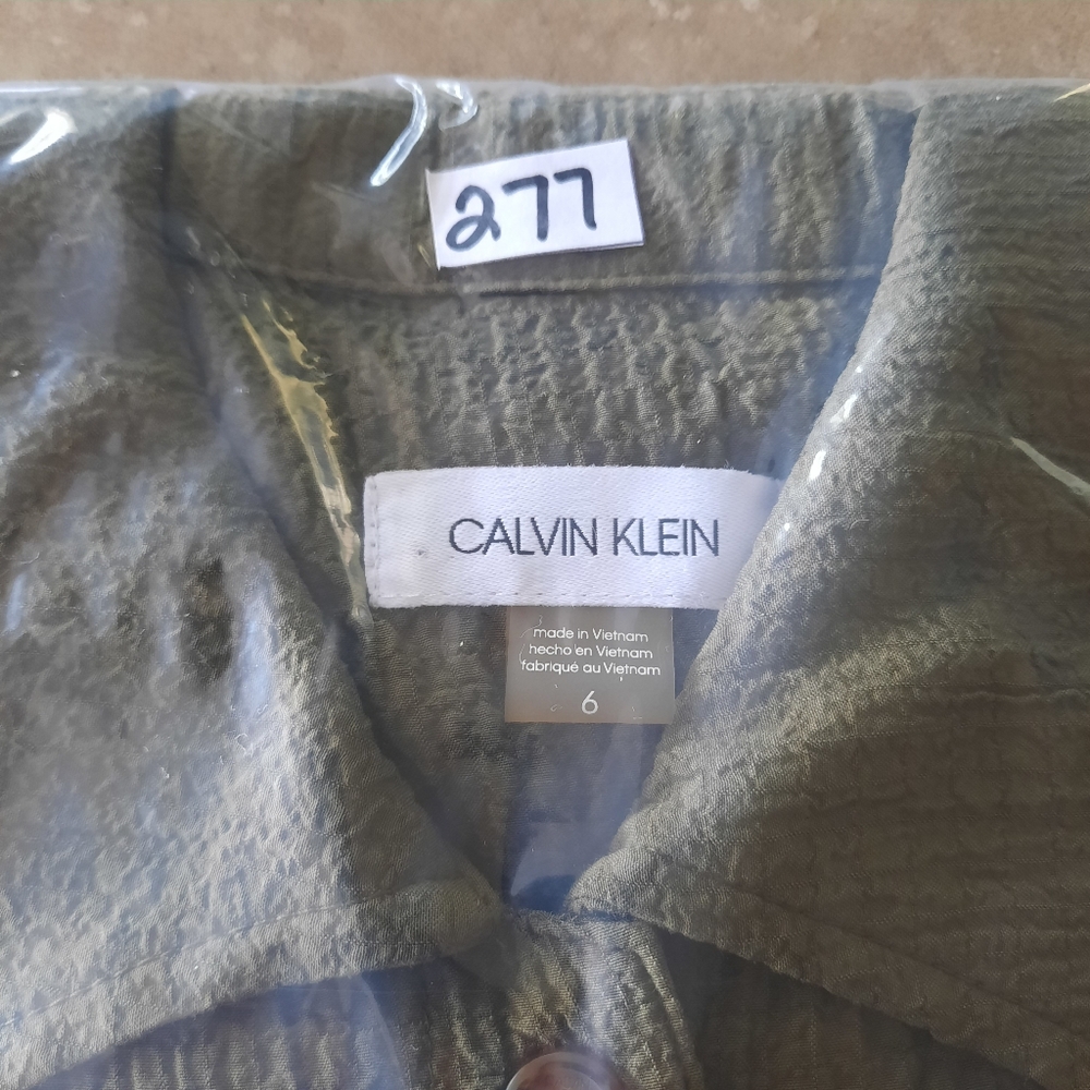 Calvin Klein Faux Wrap Dress Size 6 Army Olive Green Side Tie Minimalist - Picture 16 of 16